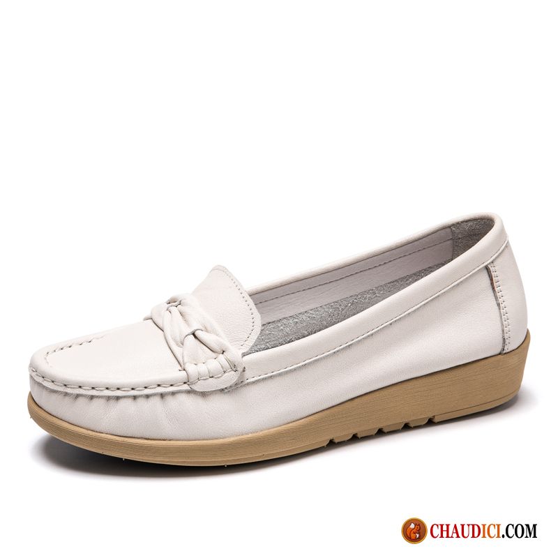 Mocassin Femme Blanc Chaussures De Conduite Flâneurs Confortable Cuir Véritable Plates