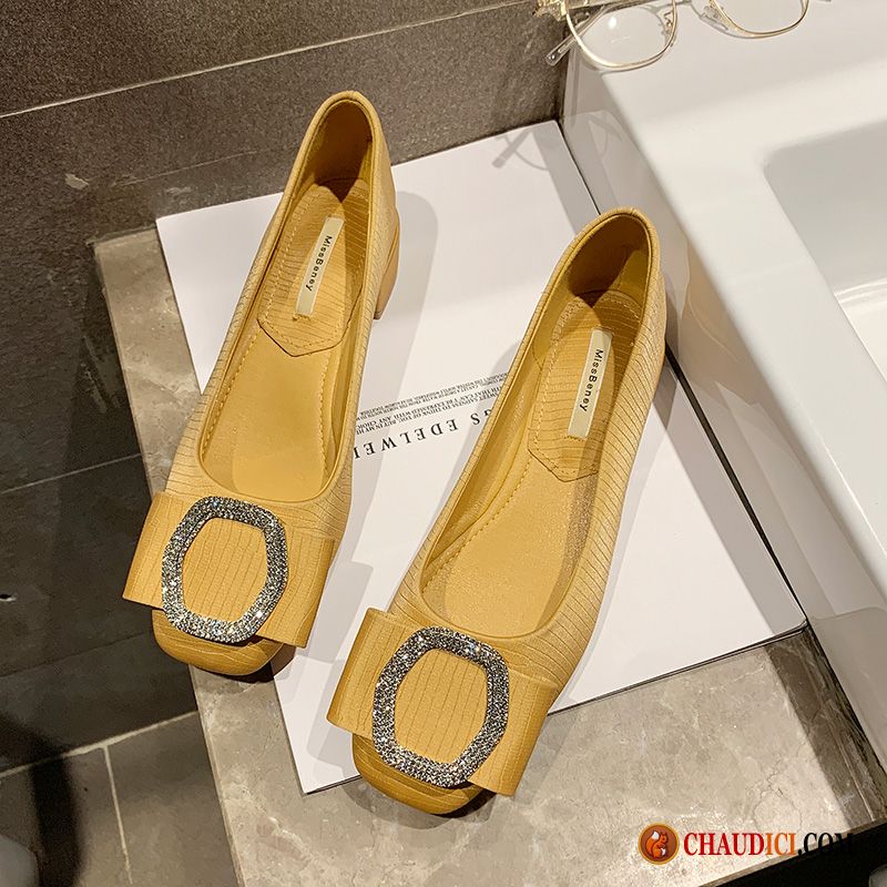 Mocassin Femme Marque Jaune Mode Rétro Métal Derbies Pas Cher