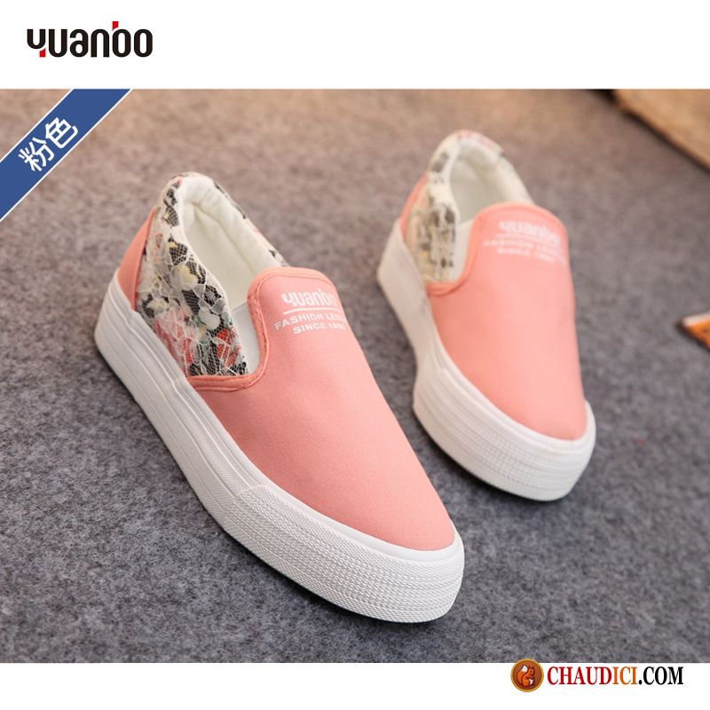 Mocassin Femme Rose Rubine Slip-on Étudiant Flats Pur Toile En Vente