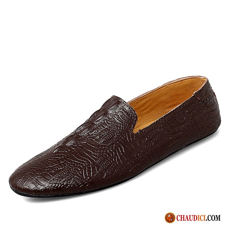 Mocassin Homme Beige Blanc Conduire Crocodile Printemps Marron