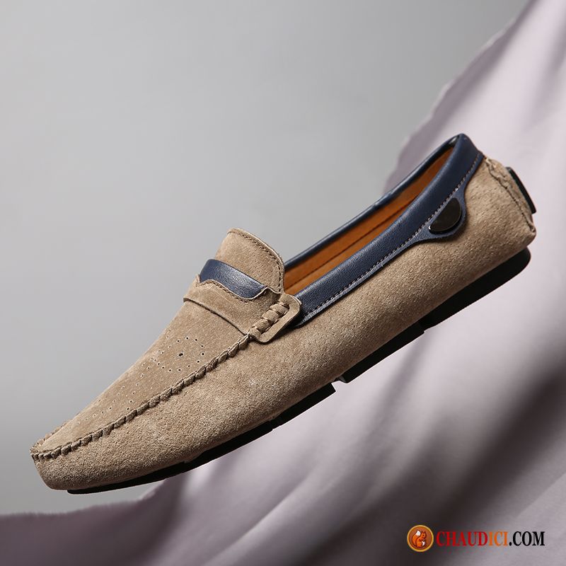 Mocassin Homme Beige Slip-on Cuir Véritable Angleterre Homme Suède