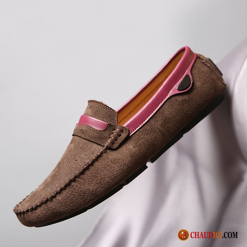 Mocassin Homme Beige Slip-on Cuir Véritable Angleterre Homme Suède