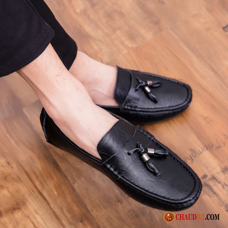 Mocassin Homme Clouté Creux Guipure Tous Les Assortis Semelle Doux Noir De Boîtier