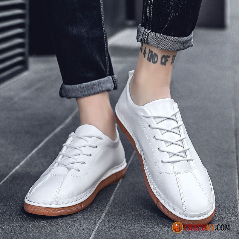 Mocassin Homme Cuir Souple Darkviolet Blanc Printemps Tendance Derbies Angleterre Pas Cher