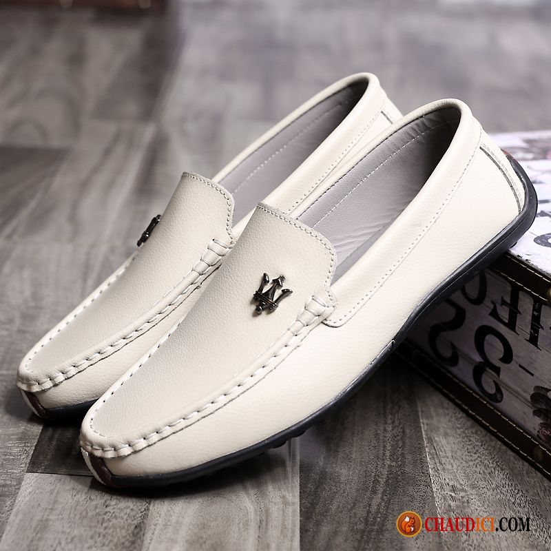 Mocassin Homme Cuir Souple Flâneurs Homme Chaussures De Conduite Cuir Véritable Blanc En Vente