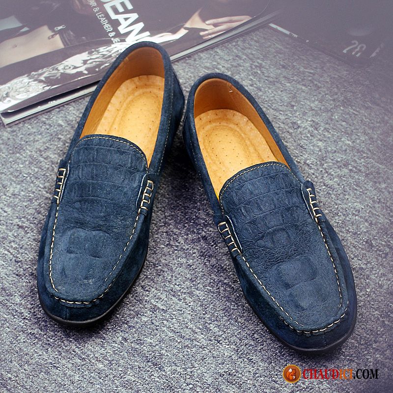 Mocassin Homme Daim Bleu Marine Suède Flâneurs Cuir Véritable Homme Décontractée Pas Cher