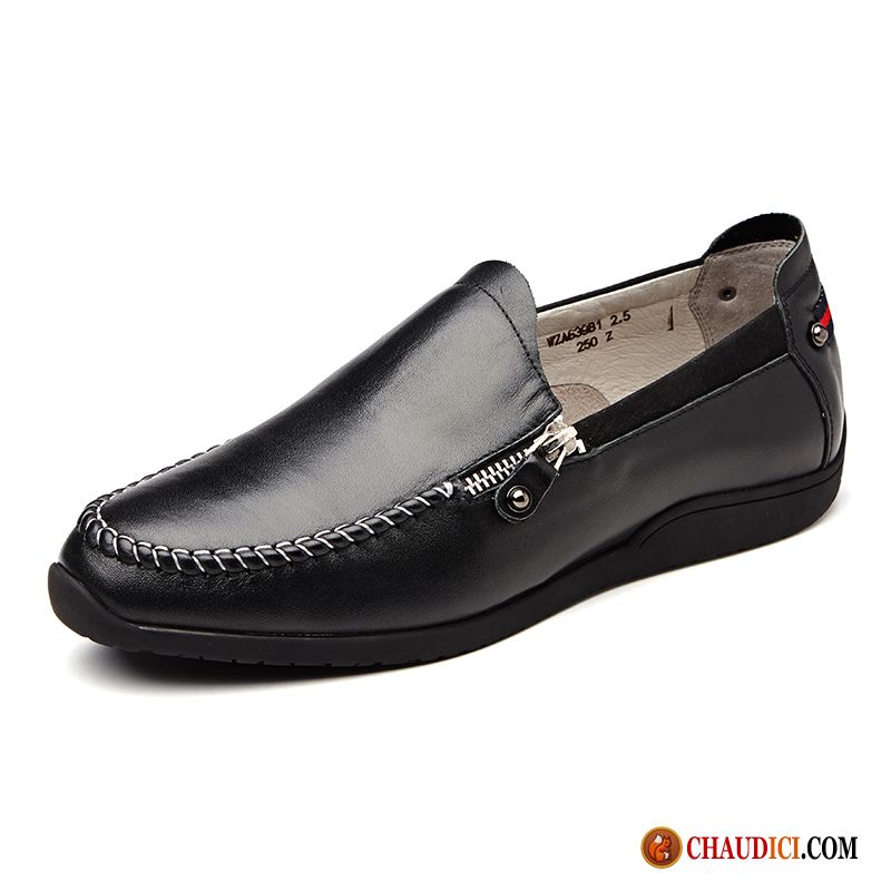 Mocassin Homme Noir Rouge Cuir Véritable Mocassins De Boîtier Homme France