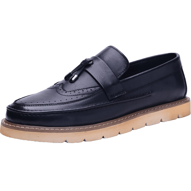 Mocassin Homme Noir Semelle Épaisse Angleterre Slip-on Fleur Derbies En Ligne