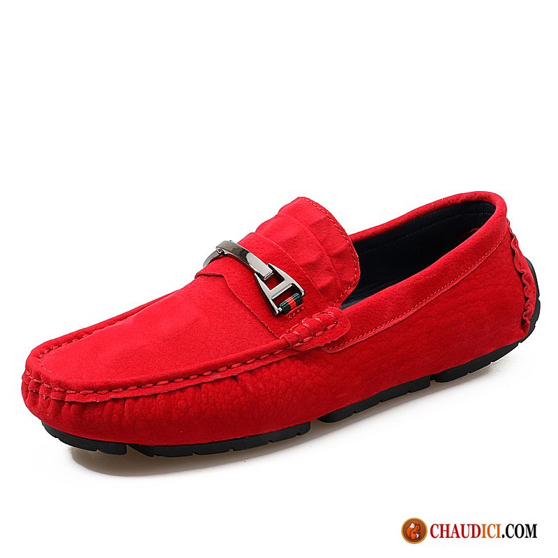 Mocassin Homme Pas Cher Rose Décontractée Flâneurs Rouge Slip-on Gris