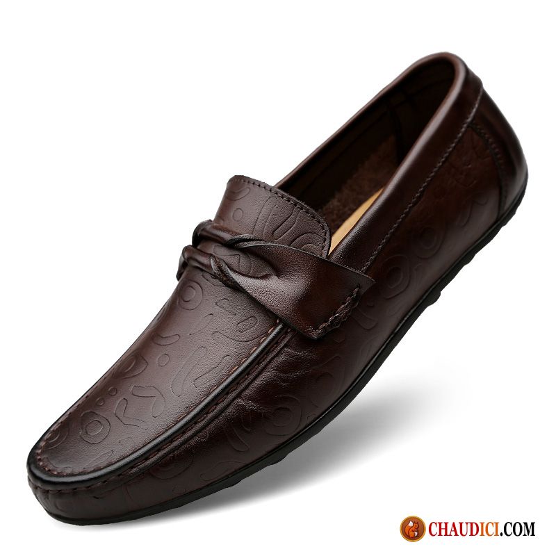 Mocassin Homme Rouge Cuir Véritable Respirant Homme Noir Flâneurs