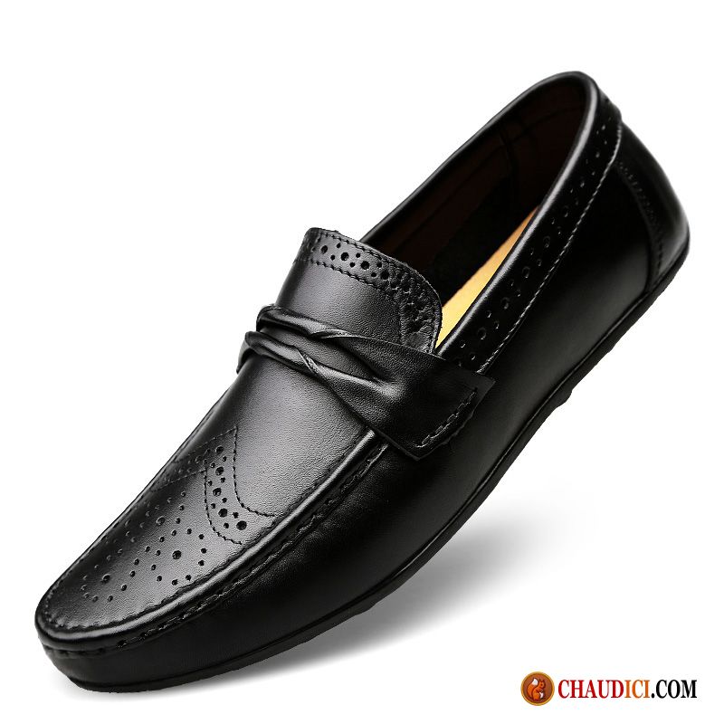 Mocassin Homme Rouge Cuir Véritable Respirant Homme Noir Flâneurs