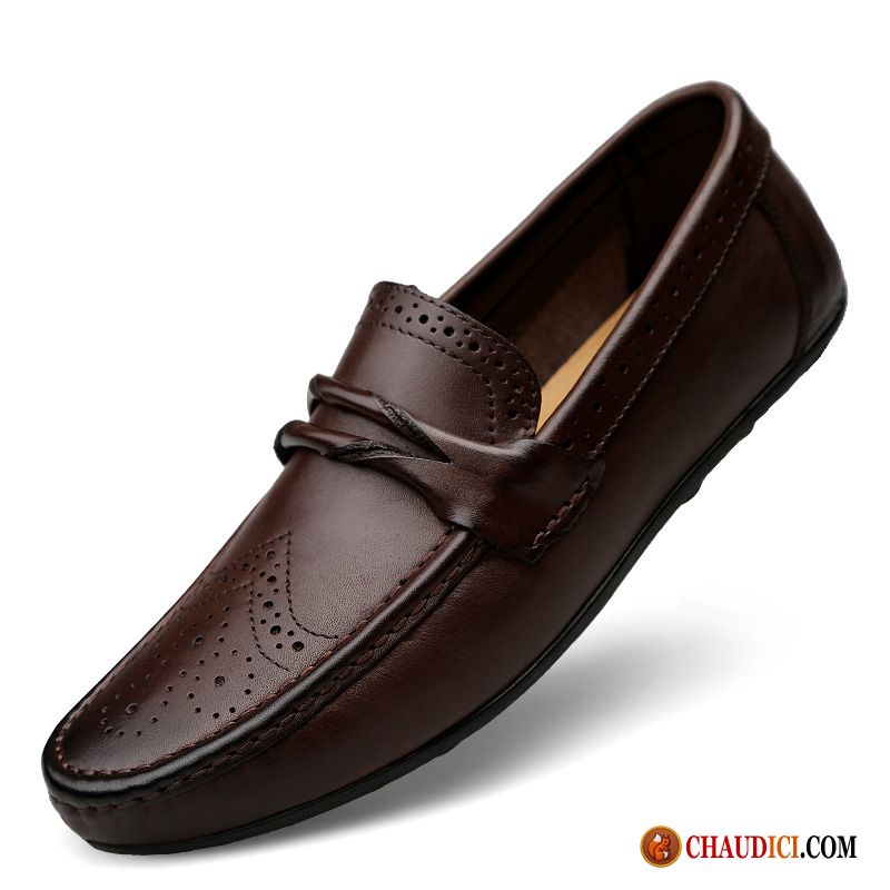 Mocassin Homme Rouge Cuir Véritable Respirant Homme Noir Flâneurs