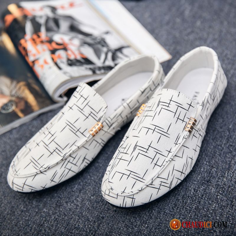 Mocassin Marron Homme Peachpuff Slip-on Tous Les Assortis Chaussures En Tissu Blanc Homme