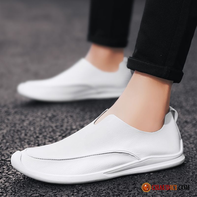 Mocassin Pas Cher Homme Bleu Conduire Pur Blanc Tendance Flâneurs