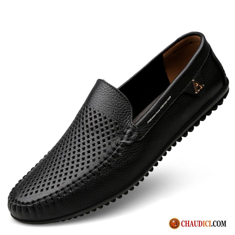 Mocassin Souple Homme Derbies Homme Noir Été Cuir Véritable Pas Cher