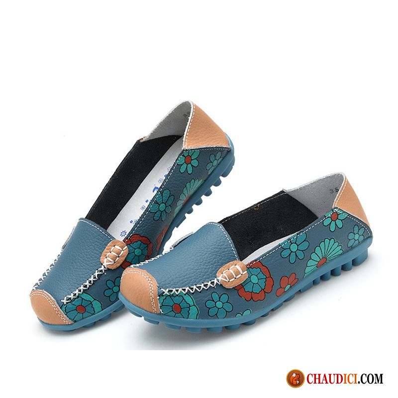 Mocassin À Talon Haut Seashell Flâneurs Femme Multicolore Cuir Véritable Plates