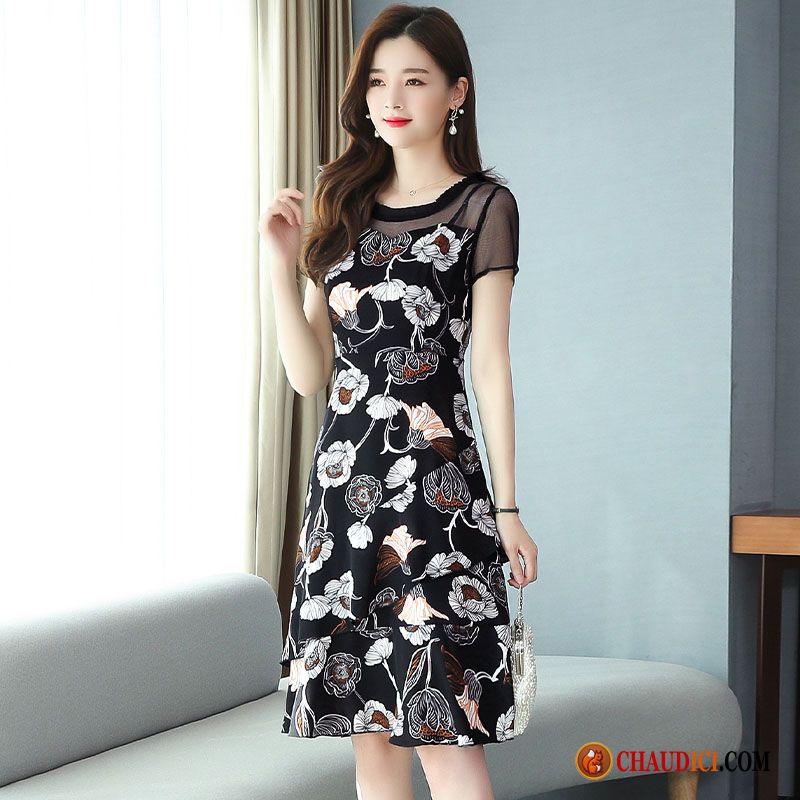 Mode Robe Femme Tempérament Été Mince Racé Mousseline De Soie Pas Cher