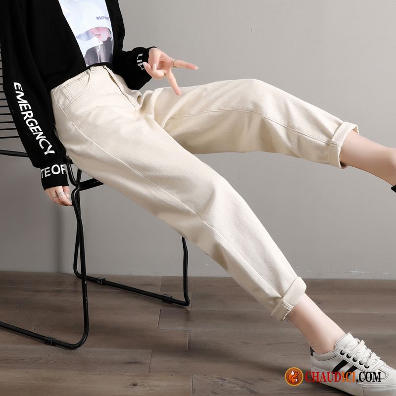 Pantacourt Lin Blanc Femme Baggy Pantalon Mince Décontractée Printemps En Vente