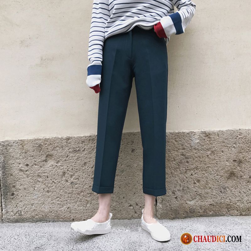 Pantalon Blanc Taille Haute Costume Décontractée Femme Étudiant Tendance Pas Cher