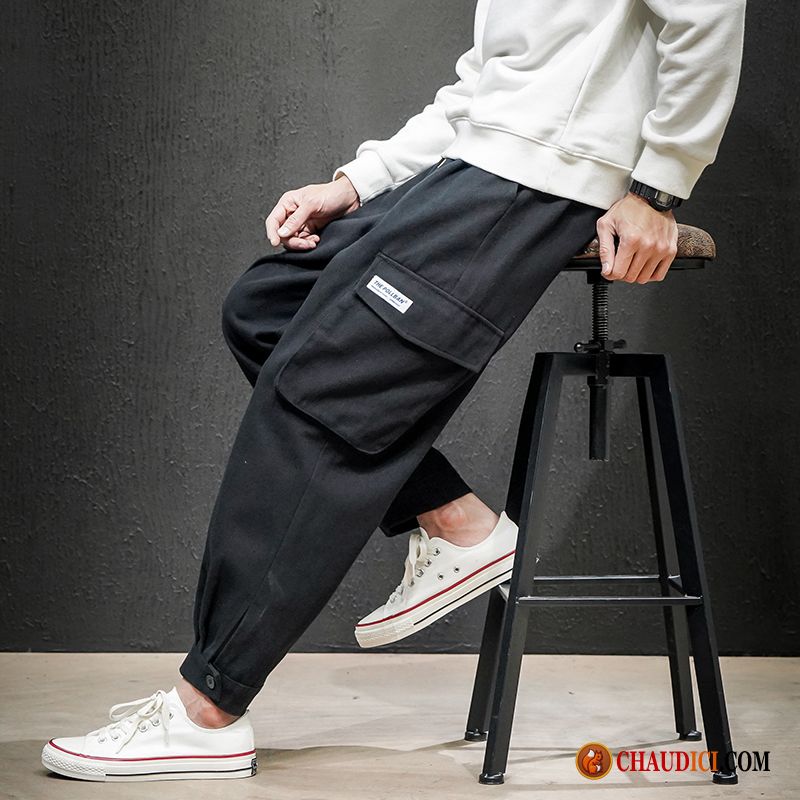 Pantalon Cargo A Pince Homme Noir Homme Baggy Harlan Tendance Pas Cher