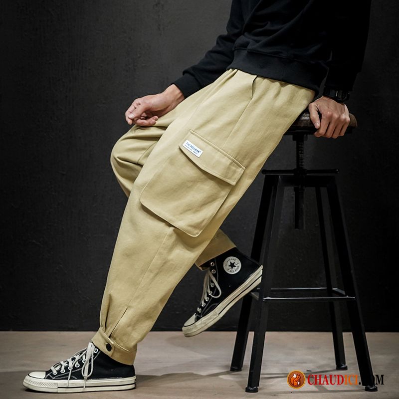 Pantalon Cargo A Pince Homme Noir Homme Baggy Harlan Tendance Pas Cher