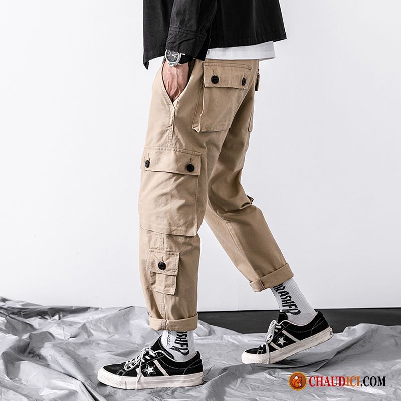 Pantalon Cargo Homme Slim Seashell Décontractée Baggy Fantaisie Kaki Jambe Droite Pas Cher