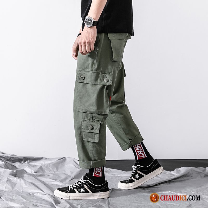 Pantalon Cargo Homme Slim Seashell Décontractée Baggy Fantaisie Kaki Jambe Droite Pas Cher