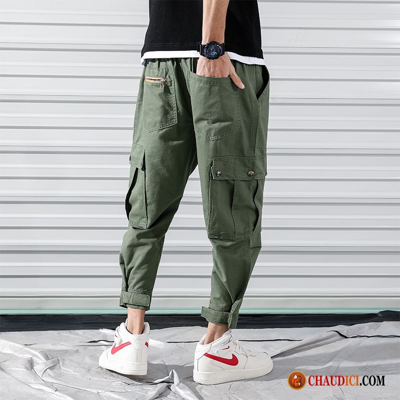 Pantalon Cargo Lin Noir Homme Bisque Cargo Été Printemps Baggy Tendance France