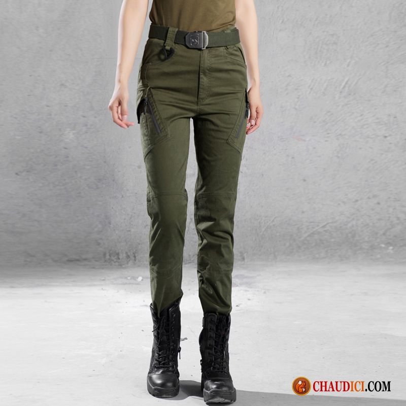 Pantalon De Couleur Militaire Vert Tendance Beau Mince Extensible