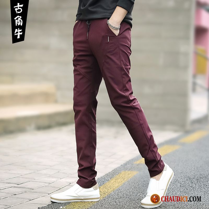 Pantalon Droit Homme Azur Jambe Droite Rouge Slim Tendance Pantalons Pas Cher