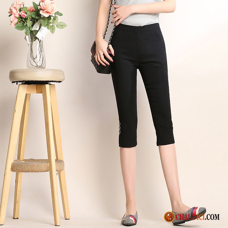 Pantalon Enduit Bleu Septième Pantalon Légère Femme Slim Noir