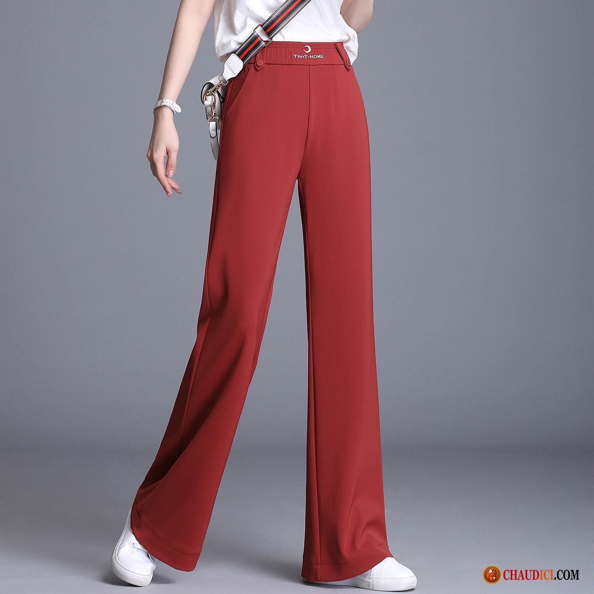 Pantalon Large Femme Taille Haute Palegoldenrod Pantalon Femme Rouge Printemps Jambe Droite