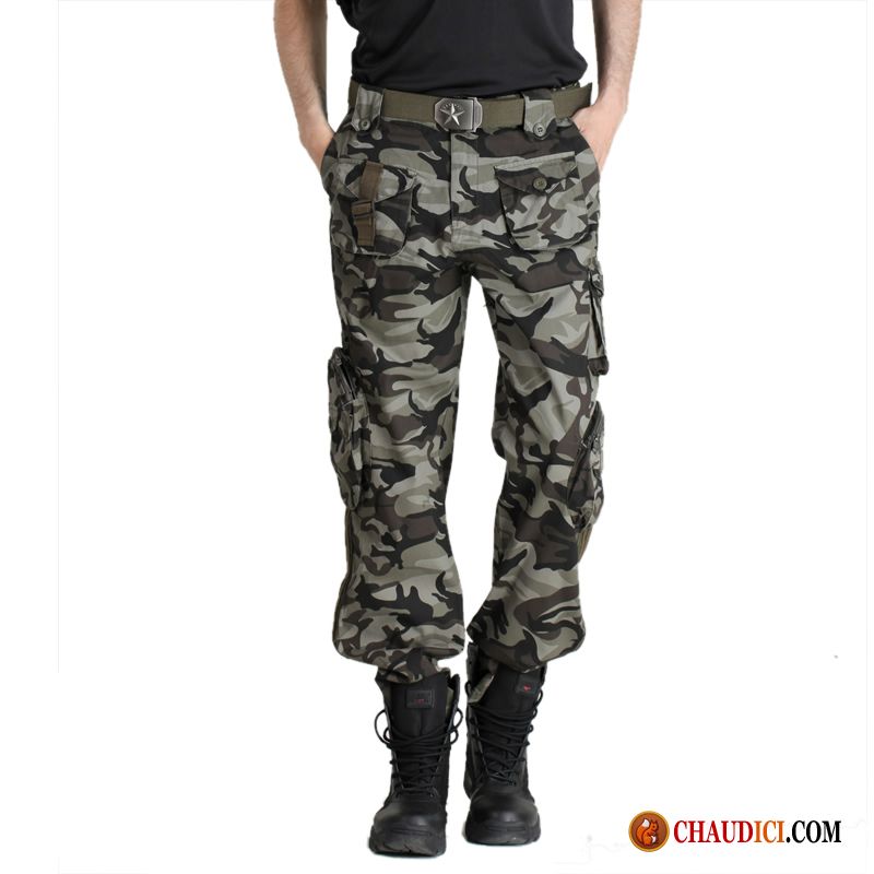 Pantalon Lin Homme Pas Cher Baggy Multi-poche Cargo De Plein Air Fantaisie