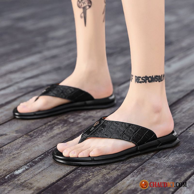 Pantoufle En Cuir Homme Été Tendance Plage Tongs Chaussons Personnalité En Ligne