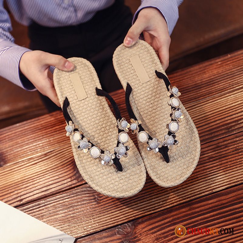 Pantoufle En Cuir Plage Tendance Tongs Chaussons Femme Outwear