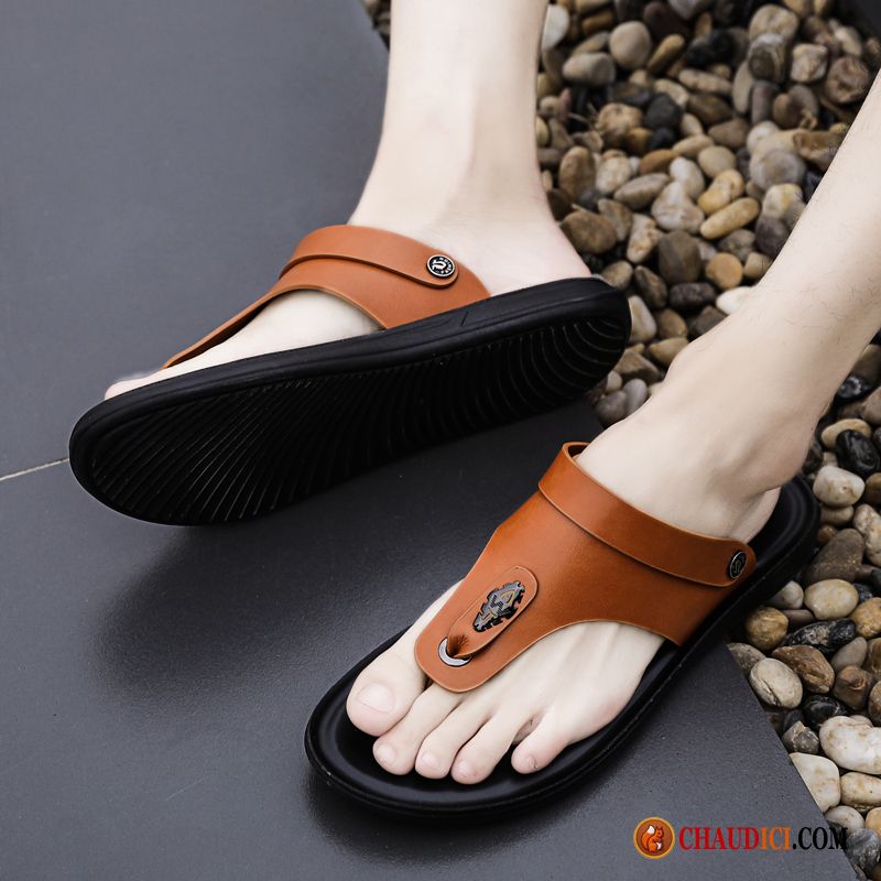 Pantoufle Mode Homme Tendance De Plein Air Tongs Chaussons Homme En Cuir Pas Cher