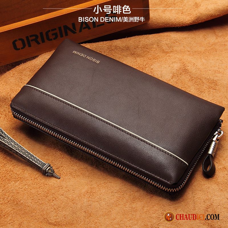 Porte Monnaie Porte Carte Homme Turquoise Grande Capacité Couche De Tête Noir Cuir Véritable Pochette