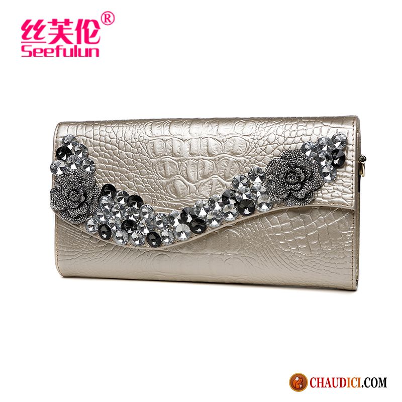 Portefeuille Porte Chéquier Femme Violet Imitation Strass Banquet Tendance Femme Mode