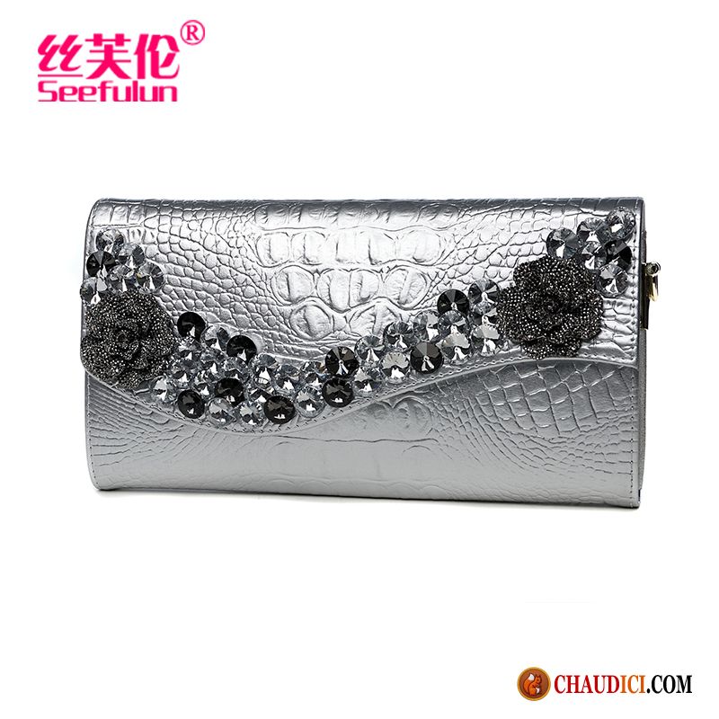 Portefeuille Porte Chéquier Femme Violet Imitation Strass Banquet Tendance Femme Mode