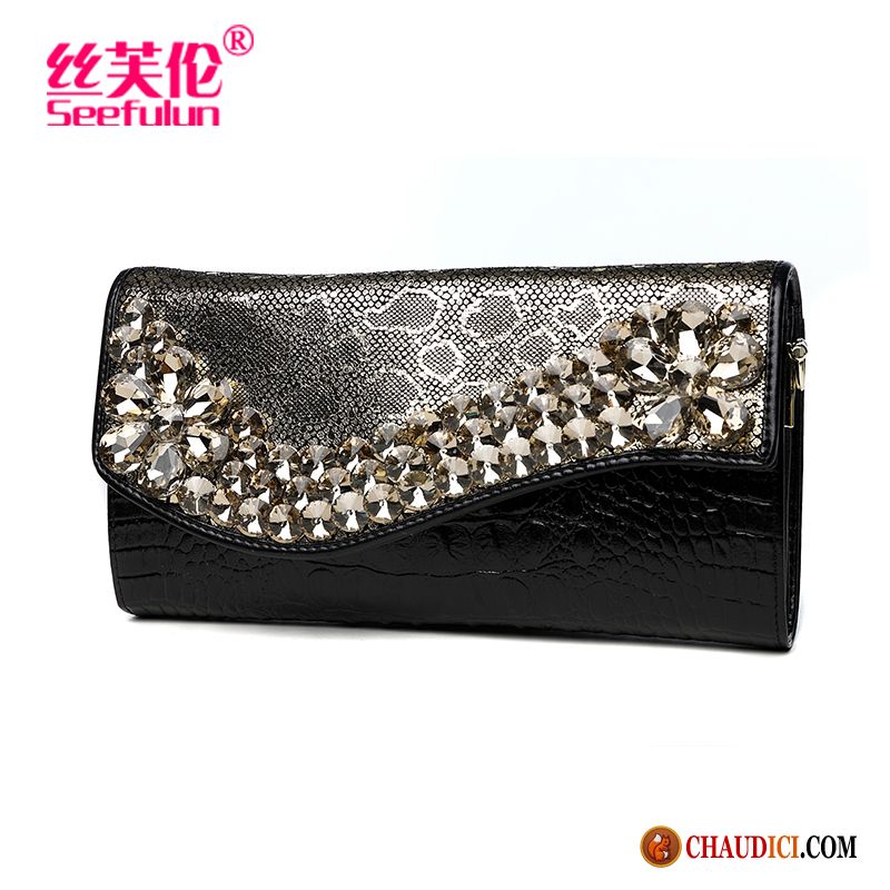 Portefeuille Porte Chéquier Femme Violet Imitation Strass Banquet Tendance Femme Mode