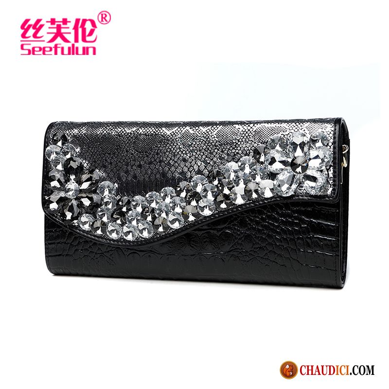 Portefeuille Porte Chéquier Femme Violet Imitation Strass Banquet Tendance Femme Mode