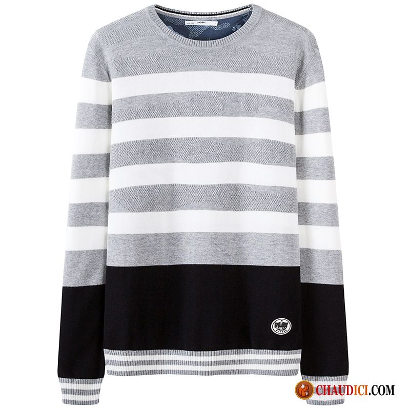 Pull Col Chale Homme Rayé Tricots En Maille Col Rond Printemps Homme Pas Cher