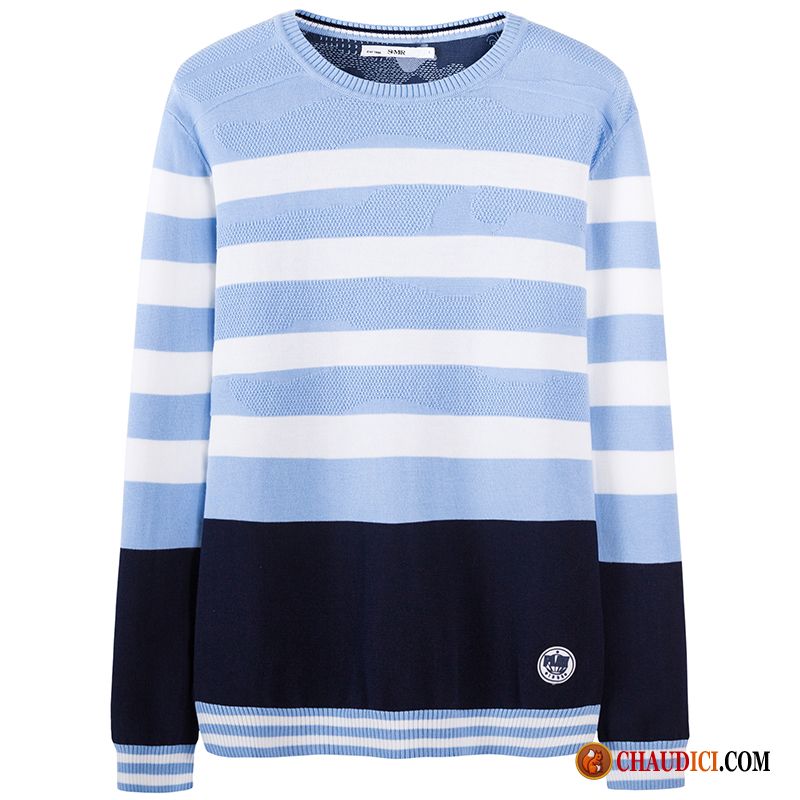 Pull Col Chale Homme Rayé Tricots En Maille Col Rond Printemps Homme Pas Cher