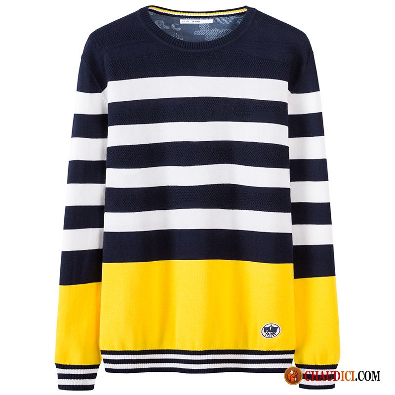 Pull Col Chale Homme Rayé Tricots En Maille Col Rond Printemps Homme Pas Cher