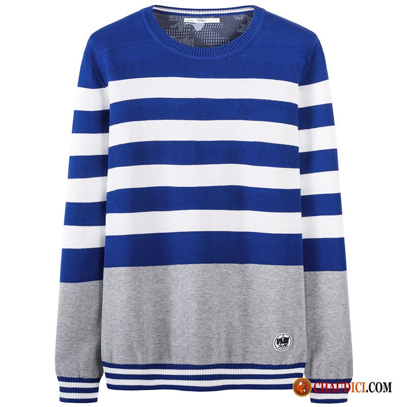 Pull Col Chale Homme Rayé Tricots En Maille Col Rond Printemps Homme Pas Cher