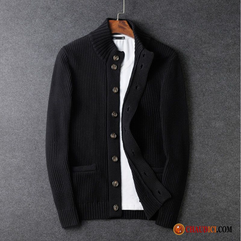 Pull Homme Chic Cardigan Manteau Col Mandarin Jeunesse Pull Pas Cher