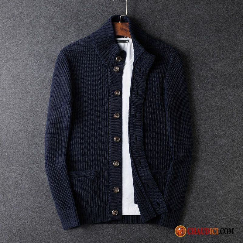 Pull Homme Chic Cardigan Manteau Col Mandarin Jeunesse Pull Pas Cher