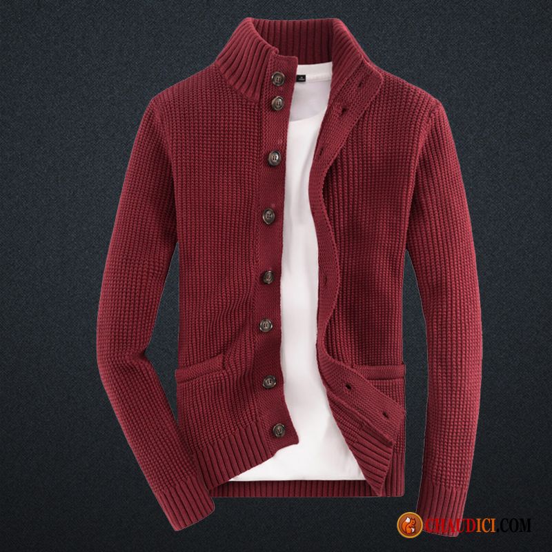 Pull Homme Chic Cardigan Manteau Col Mandarin Jeunesse Pull Pas Cher