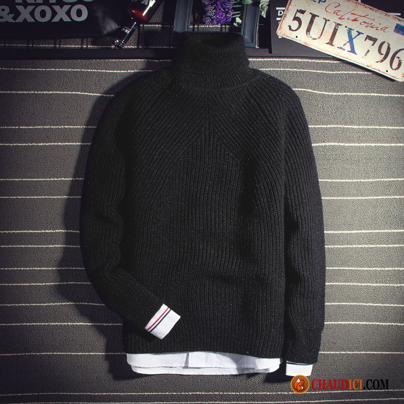 Pull Homme De Marque Pas Cher Tricots En Maille Slim Pull Col Haut Pullovers