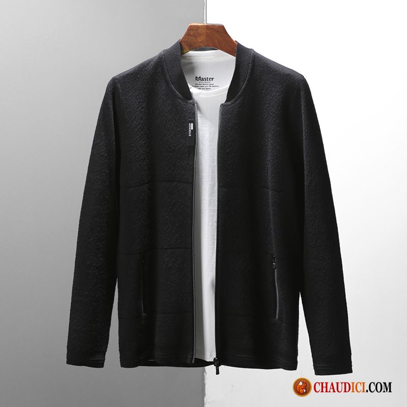 Pull Homme Zippé Noir Slim Manteau Pull Cardigan Légère Pas Cher